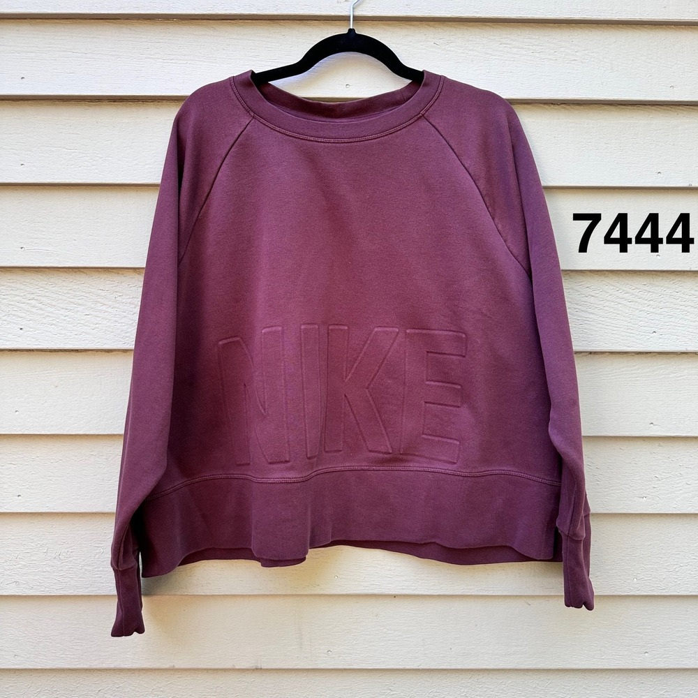 Nike Dri-FIT Womens 2X Burgundy Embossed Logo Raglan Boxy Sweatshirt Plum